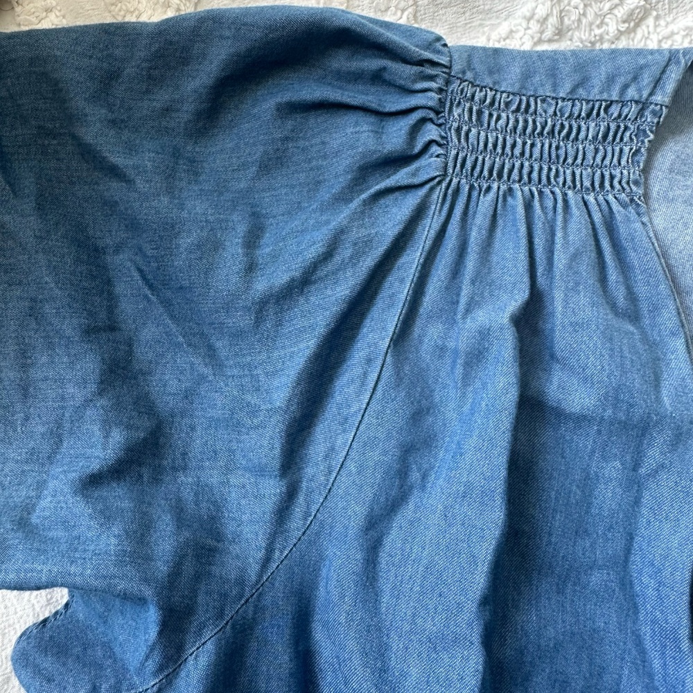 MICHAEL Michael‎ Kors Blue Chambray Faux Wrap Ruffle Dress Size Large - Picture 2 of 7